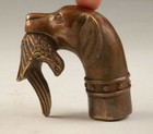 Rare Victorian Old Bronze Hand Carved Dog Bite Bird Statue Walking Stick Head