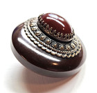 Large Vintage Brown Bakelite Button W  Oval Brown Glass   Ornate Brass   1-9 16 