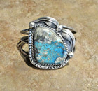 Grand     Wide Vintage Navajo Sterling Silver Royston Turquoise Leaf Bracelet