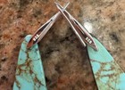 Native American Kingman Turquoise Slab Earrings  Fine Sterling Silver Cz Setting