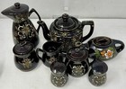 Vintage Japanese Brown Floral Tea Pot Set  Ceramic clay Hand Painted