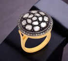 Vintage Victorian Polki   Pave Diamond Ring 925 Silver Gold Plated Diamond Gift