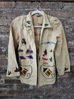 Vintage Mexican Wool Open Tourist Coat Jacket Yarn Embroidered Tan Measurements