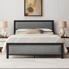 Twin Full Queen Size Bed Frame Metal Platform W upholstered Headboard Footboard