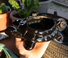 Vintage 8  Glossy Ceramic Black Turtle Planter Plant Pottery Plants Gardening