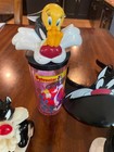 Set Of 6 Vintage Looney Tunes Collectibles Cups  Visor  Figures Baby Toy   