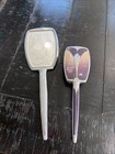 Vintage Art Deco Hair Brush And Vanity Mirror Set Silver And Purple Tone Metal