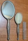 Silver Toned Vanity Dresser Set Roses floral Mirror brush comb Antique Vintage