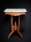 Victorian Eastlake Antique Marble Top Walnut Parlor Table