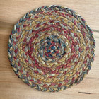 Vtg Handmade Small Primitive Rustic 8  Round Braided Jute Rag Rug Table Topper