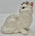 Vintage White Persian Cat Figurine With Flowers Porcelain 6 5    2000 Yh