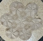 Antique 30s Tablecloth Center Round Hand Knit Crochet Ecru Cotton Granny 24 