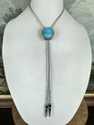 Stunning Vintage Western Turquoise Silver Tone  Horseshoe Bolo Tie