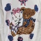 Vtg 80s Kitten Teddy Bear Top Medium Kawaii Grandma Cute Cat Lady Kitschy Retro