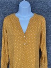Blouse Womens Yellow Polka Dot Henley Long Sleeve Tunic Top