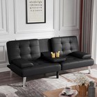 Futon Sofa Bed Black Faux Leather Convertible Loveseat Couch   Modern
