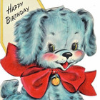 Vintage 1950s Birthday Greeting Card Cute Stuffed Toy Dog Blue Hallmark