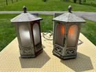 Antique Pair Large Copper Porch Sconces  As Found  Working  Free S h
