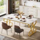 Roesler White And Gold Wood 63 In  Sled Rectangle Dining Table Seats 4