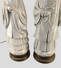 Antique Pair Of Celadon Chinese Figural Royal Family Statue Lamps Bronze Bases
