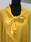 Mustard Yellow Long Sleeve Tie-neck Blouse With Gathered Back Yoke