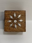 Vintage Handmade Wooden Trinket Box Nailed Floral Metal Inlay