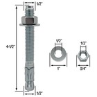 1 2  X 4-1 2  Wedge Anchor Bolt Fastener For Concrete Cement - Zinc-plated  10 