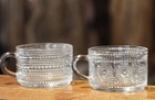Stackable Vintage Textured Clear Glass Coffee Mugs Set Of 2 14 Oz Embossed Cups
