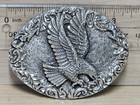 Vintage Ege Belt Buckle Antique Silver 3 5  Oval Flying Eagle Western Usa