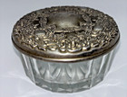 Vintage Glass Powder Jar Ornate Metal Lid Vanity Trinket Box 3  Hong Kong