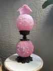 Vintage Fenton Pink Poppy Custard Satin Glass Gwtw Table Lamp