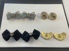 Shoe Clips Satin Rhinestones Faux Leather Bows Enamel Gold   Silver-tone 4 Sets