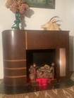 Art Deco Wood Fireplace Surround W  Decorative Logs   Metal Holder