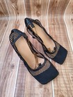 Bottega Veneta Black Net Mesh Leather Square Toe Gold Chain Sandals Eu 37 Us 7