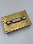 Antique Early 20th C  Chinese Etched Jade Brass Lidded Box 5 3 4   Marked
