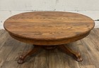 Antique Victorian Round Tiger Oak Claw Foot Pedestal Coffee Table Cocktail Table