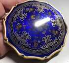 Stratton Floral Cobalt Blue Enamel   Gold Metal Powder Compact England 1950s
