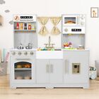 Kids Wooden Pretend Kitchen Playset Cooking Play Kitchen Toddler Toys Gifts Gray