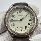 Vintage Fossil Wrist Watch Ec-6827 Brown Leather Band 35mm New Batt Runs Read