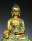 10   Old Tibet Cloisonne Enamel Purple Bronze Gold Shakyamuni Buddha Statue