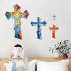 14  Three Layered Wooden Cross Wall Decor  3d Stained Glass Catholic Crucifix Ha