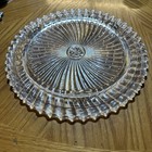 Vintage 11 1 2  Round Clear Glass Cake Display Plate 3 Glass Legs Swirl Pattern
