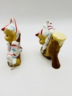 Vintage Lot 2 Set Rare Striped Elf Pixie Gnome Christmas Figurine On Log Japan
