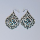 Aqua Stones And Rhinestones Teardrop Shaped Silver Tone Large Dangle Earrings