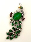 Vintage Style Peacock Bird Green Cabochon Rhinestone Enamel Brooch Pin B81