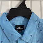 O   neill Mens Harbor Blue Short Sleeve Button Up Shirt Hawaii Waves Top Sz Small