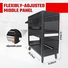3-tier Rolling Tool Cart Detachable Utility Storage With Steel Pegboard Wheels