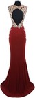 Women s Formal Stretchy Illusion Rhinestones Beaded Long Evening Gown Prom Dress