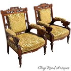 Antique Victorian Lion Head Sofa Armchairs 3pc Renaissance Eastlake Parlor Set