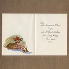 Unused Vintage Paper Craft Merry Christmas Card  Cute Deer Fawns Snow Poinsettia
